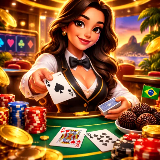 Crupiê distribuindo cartas em mesa de blackjack